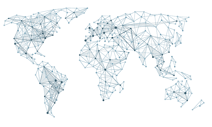 Stylized world map showing a global network of connections